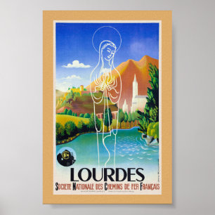 Póster Cartel Antiguo Lourdes Francia 1939