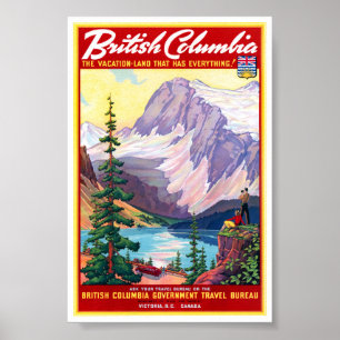 Póster Cartel antiguo restaurado de Columbia Británica Ca