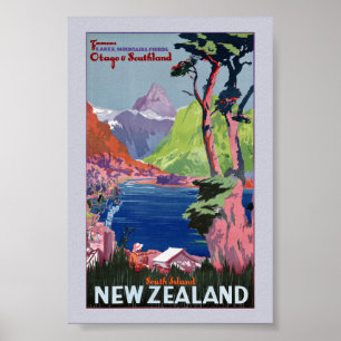 Póster Cartel antiguo restaurado de la Isla Sur de Nueva 