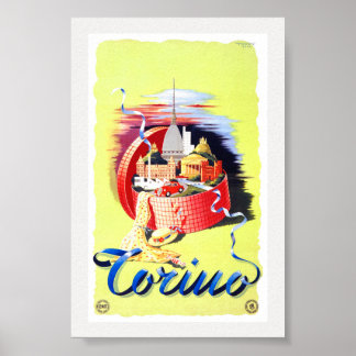 Póster Cartel antiguo restaurado de Torino Italia