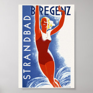 Póster Cartel antiguo Strandbad Bregenz Austria 1935