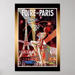 Póster Cartel Art Déco de la Torre Eiffel de la Foire de 