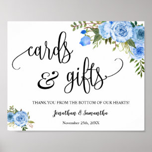 Póster Cartel boho azul para recepción de boda con tarjet