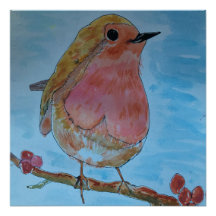Cartel brillante de acuarela Robin Red