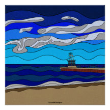 Cartel brillante del lago Michigan 20"x20"
