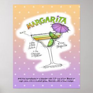 PÓSTER CARTEL DE 16" X 20" - RECETA DE MARGARITA COCTEL A