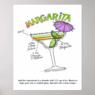 PÓSTER CARTEL DE 16" X 20" - RECETA DE MARGARITA COCTEL A