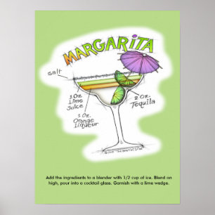 PÓSTER CARTEL DE 18" X 24" - RECETA DE MARGARITA COCTEL A