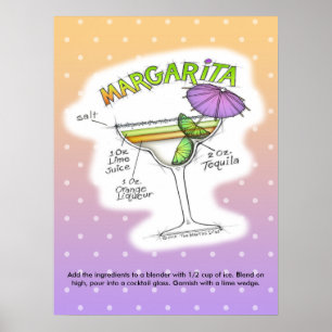 PÓSTER CARTEL DE 18" X 24" - RECETA DE MARGARITA COCTEL A