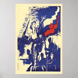 Póster Cartel de 1945 Partisanos de Yugoslavia Josip Broz