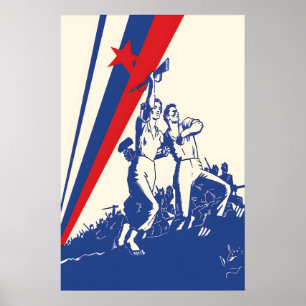 Póster Cartel de 1945 Yugoslavia Trabajadores Partizanski