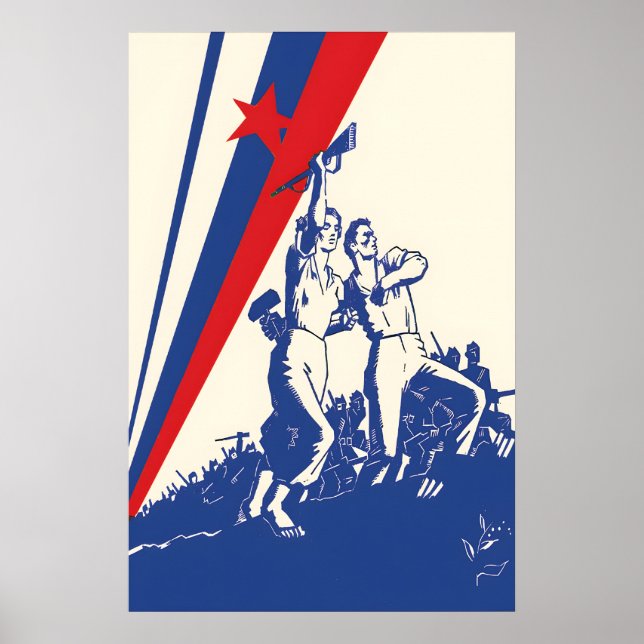 Póster Cartel de 1945 Yugoslavia Trabajadores Partizanski (Frente)