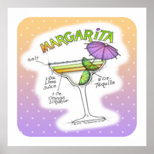 PÓSTER CARTEL DE 24" X 24" - RECETA DE COCTEL DE MARGARIT