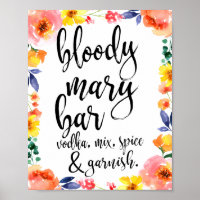 Cartel de 8x10 de Bloody Mary Bar Floral Watercolo
