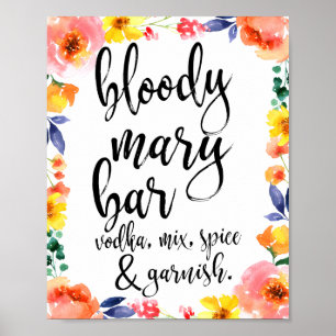 Póster Cartel de 8x10 de Bloody Mary Bar Floral Watercolo