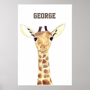 Póster Cartel de acuarela de animales de jirafa bebé lind