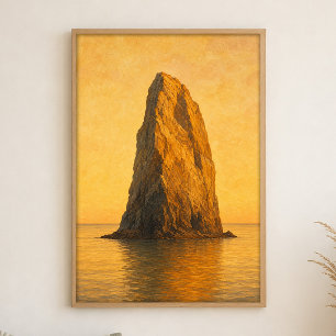 Póster Cartel de acuarela de pila de mar en la hora dorad