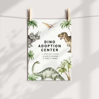 Póster Cartel de adopción de dinosaurio jurásico acuarela