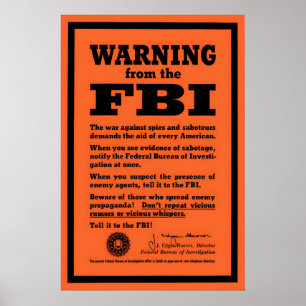 Póster Cartel de advertencia de espía y saboteador del FB