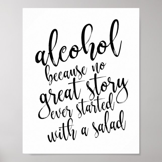 Póster Cartel de Alcohol para Boda Negro y Blanco 8x10 (Frente)