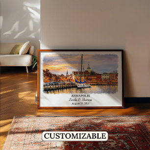 Póster Cartel de Annapolis Maryland, Acuarela, Personaliz