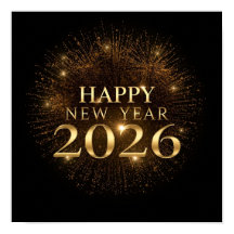 cartel de año nuevo en oro negro 2026