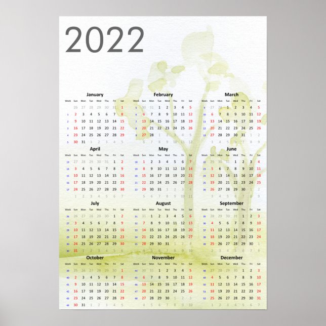 Póster Cartel de árboles de acuarela 2022 (Frente)