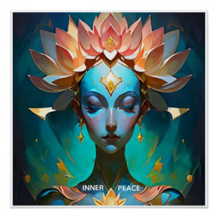 PÓSTER CARTEL DE ARTE ESPIRITUAL DE LA DIOSA DE LA MEDITA