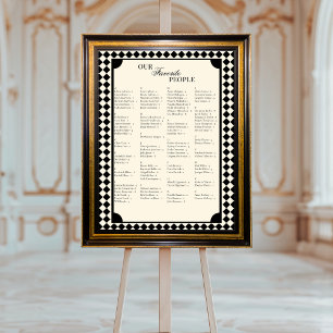 Póster Cartel de Asiento de Boda en Orden Alfabético Retr