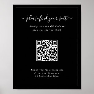 Póster Cartel de Asiento de Código QR para Boda Negra Mod