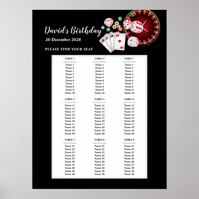 Póster Cartel de asiento del fiesta CASINO, asiento de fi (Frente)