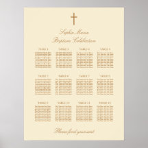 Cartel de Asientos de Bautizo de 12 Mesas en Beige