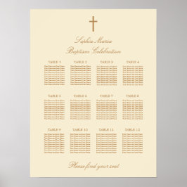 Póster Cartel de Asientos de Bautizo de 12 Mesas en Beige
