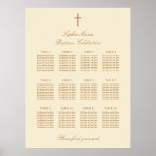 Póster Cartel de Asientos de Bautizo de 12 Mesas en Beige