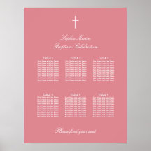 Cartel de Asientos de Bautizo de Mesa 6 Rosa Sonro