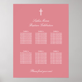 Póster Cartel de Asientos de Bautizo de Mesa 6 Rosa Sonro