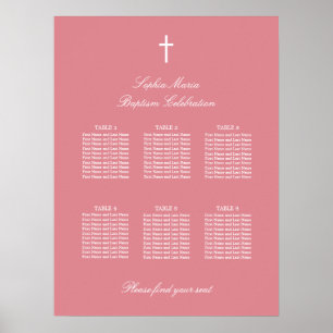 Póster Cartel de Asientos de Bautizo de Mesa 6 Rosa Sonro