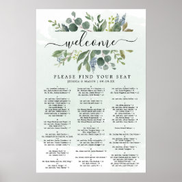 Póster Cartel de Asientos de Boda con Eucalipto Azul Polv