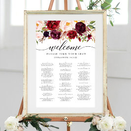 Póster Cartel de Asientos de Boda con Marsala Borgoña
