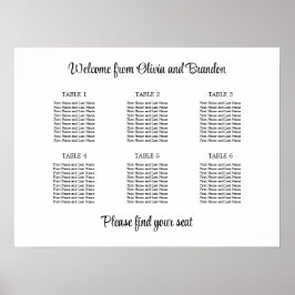Póster Cartel de Asientos de Boda con Mesa 6 con Estilo