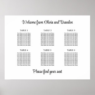 Póster Cartel de Asientos de Boda con Mesa 6 con Estilo