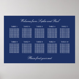 Póster Cartel de Asientos de Boda de 10 Mesas Azul Marino
