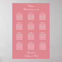 Cartel de Asientos de Boda de 12 Mesas Rosa Rubor