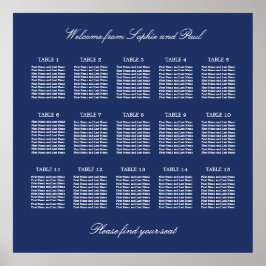 Póster Cartel de Asientos de Boda de 15 Mesas Azul Marino