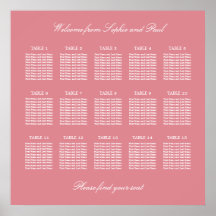 Cartel de Asientos de Boda de 15 Mesas Rosa Rubor