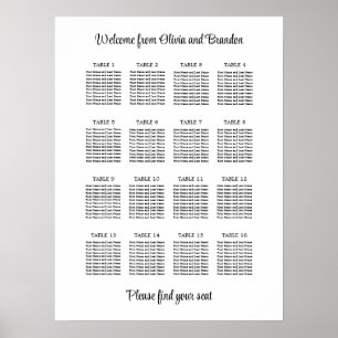 Póster Cartel de Asientos de Boda de 16 Mesas con Estilo