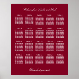 Póster Cartel de Asientos de Boda de 20 Mesas en Borgoña