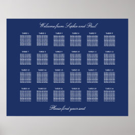 Póster Cartel de Asientos de Boda de 24 Mesas Azul Marino