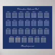 Cartel de Asientos de Boda de 27 Mesas Azul Marino