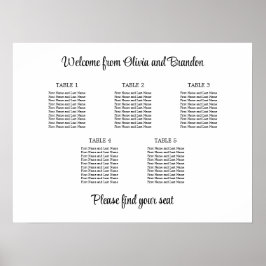 Póster Cartel de Asientos de Boda de 5 Mesas con Estilo